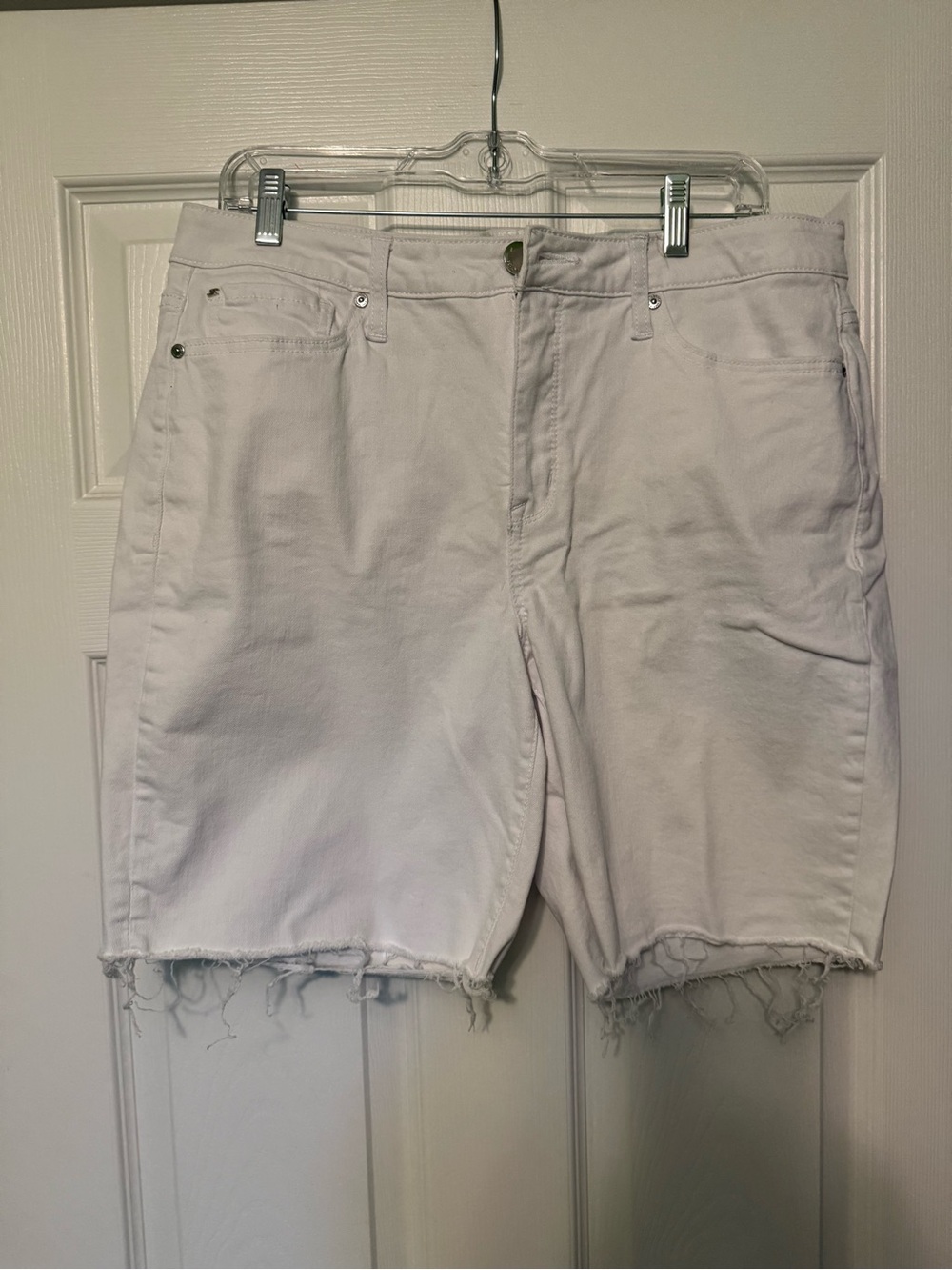 Seven7 White Denim Frayed Hem Jean Shorts